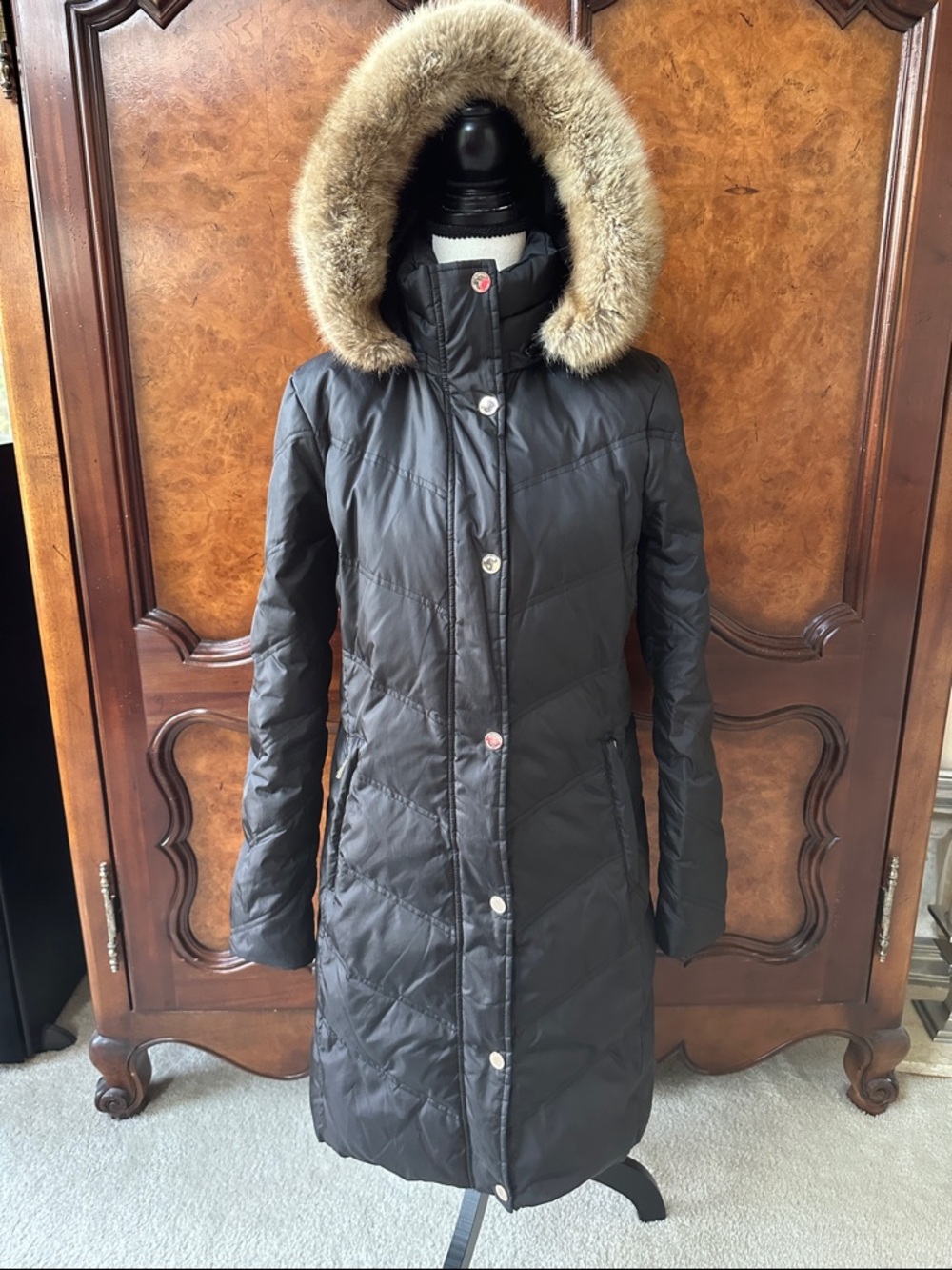 Michael Kors Long Quilted Coat with Removal Hood